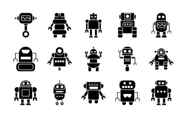 robotik ve robot simgesi seti, siluet biçimi
