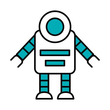 Robot konsepti, robot ayakta simgesi, yarı çizgi yarı renk