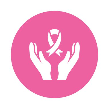 Göğüs kanseri kurdele ikonu olan eller, blok tarzı