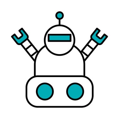 Elleri havada robot, yarı çizgi yarı renk