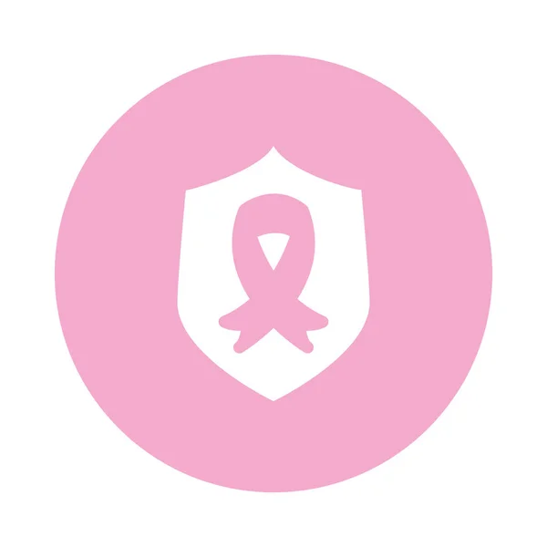 Tarcza z ikoną wstążki raka piersi, blok stylu — Wektor stockowy
