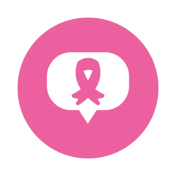 Bańka mowy z ikoną wstążki raka piersi, styl bloku — Wektor stockowy
