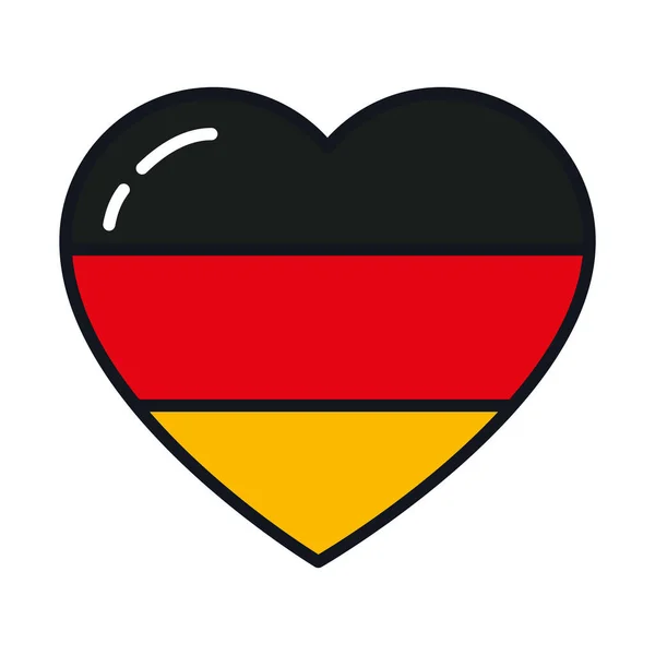 Cuore con disegno bandiera tedesca, linea e riempire stile — Vettoriale Stock