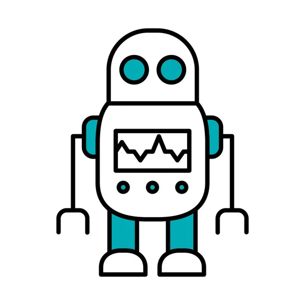 Ρομπότ με οθόνη στο σώμα, μισή γραμμή μισό χρώμα στυλ — Διανυσματικό Αρχείο