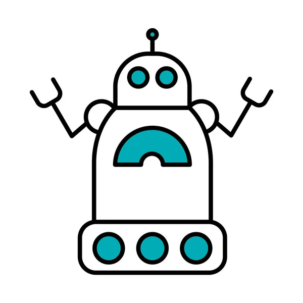 Ρομποτική έννοια, ρομπότ κινουμένων σχεδίων με ταινία τροχών, μισή γραμμή μισό χρώμα στυλ — Διανυσματικό Αρχείο