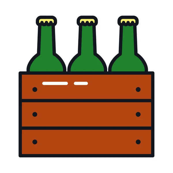 Pudełko z ikoną butelek piwa, linia i wypełnić styl — Wektor stockowy