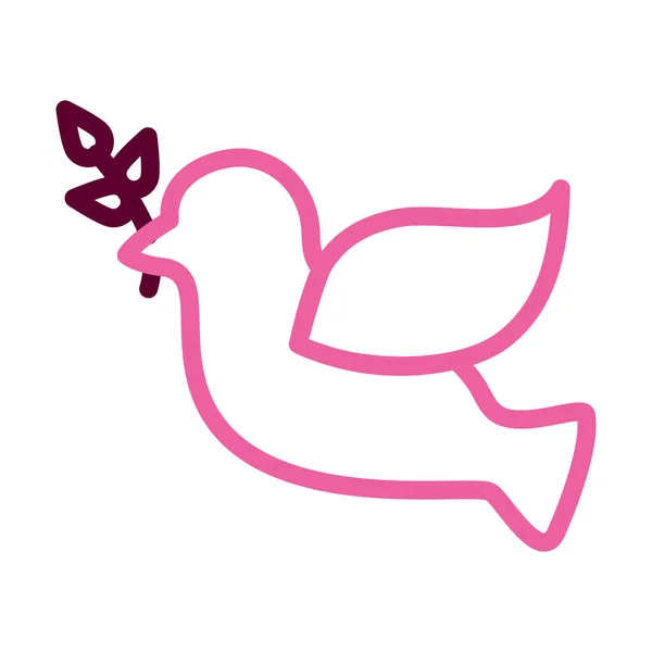 Flying Dove With Olive Twig Icon, halve kleur halve lijn stijl — Stockvector