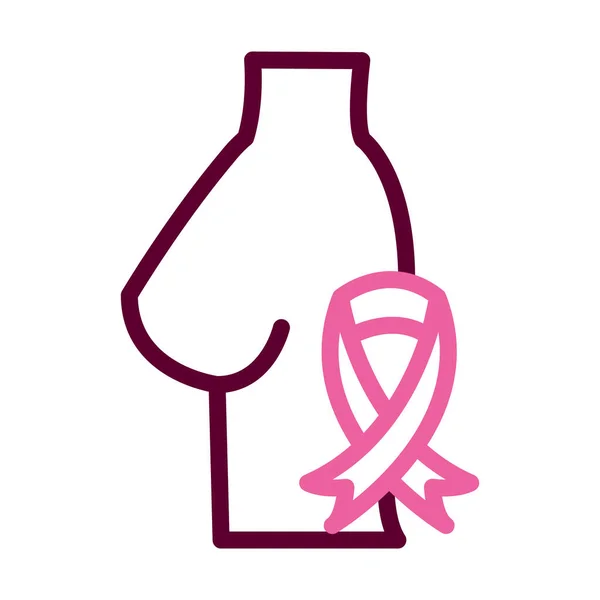 Γυναικείο σώμα και τον καρκίνο του μαστού εικονίδιο κορδέλα, μισή γραμμή μισό χρώμα στυλ — Διανυσματικό Αρχείο