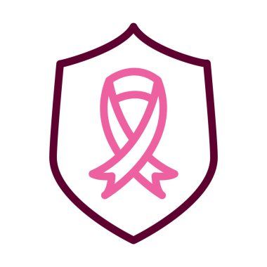 Göğüs kanseri kurdele ikonlu kalkan, yarı renk, yarı çizgi tarzı.