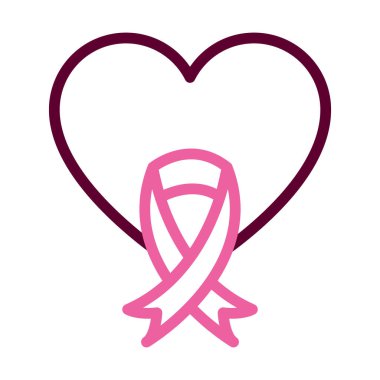 Kalp göğüs kanseri kurdele ikonu, yarı çizgi yarı renk