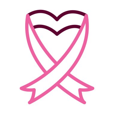 Kalp şeklinde göğüs kanseri kurdelesi, yarı renk, yarı çizgi tarzı.