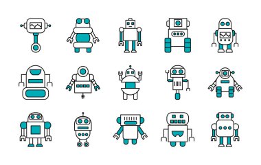 robotik ve robot simgesi seti, yarı çizgi yarı renk
