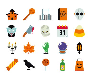 Kuzgun ve Cadılar Bayramı ikonu, düz stil