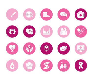 Eller ve göğüs kanseri ikonu seti, blok biçimi