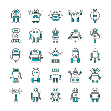 simge robot seti ve çizgi film robotları, yarı çizgi yarı renk