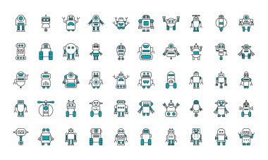 simge robot seti, yarı çizgi yarı renk biçimi