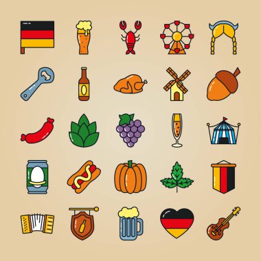 hot dog ve oktoberfest simgesi seti, düz stil