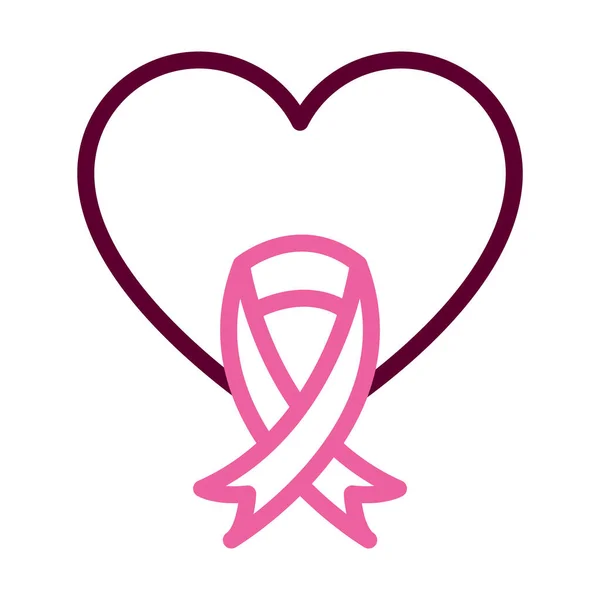 Kalp göğüs kanseri kurdele ikonu, yarı çizgi yarı renk — Stok Vektör