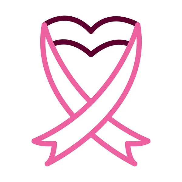 Ruban de cancer du sein en forme de coeur, demi-couleur style demi-ligne — Image vectorielle