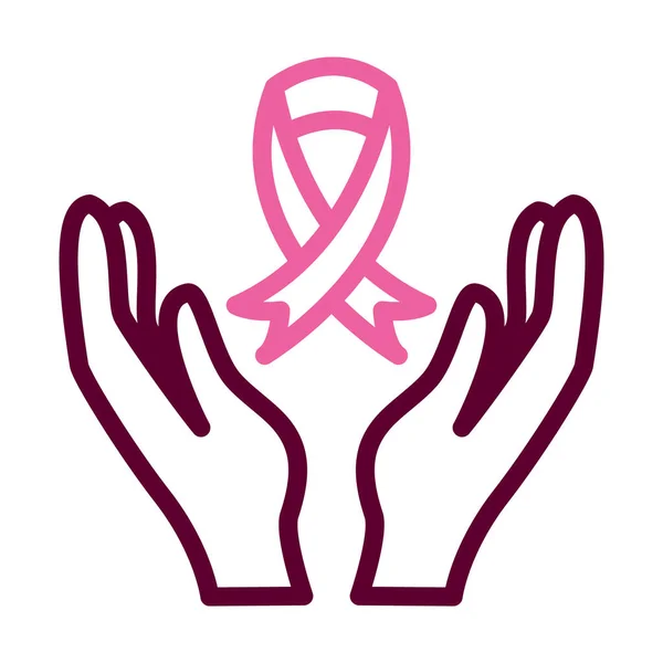 Χέρια με το εικονίδιο του καρκίνου του μαστού, μισό χρώμα μισό γραμμή στυλ — Διανυσματικό Αρχείο