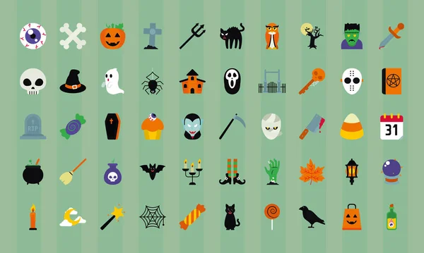 Halloween Icon Set, flacher Stil — Stockvektor