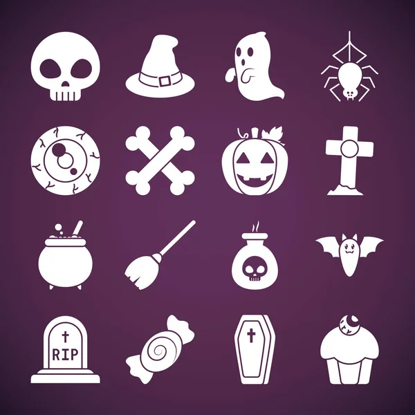 Crânio e halloween ícone conjunto, estilo silhueta — Vetor de Stock