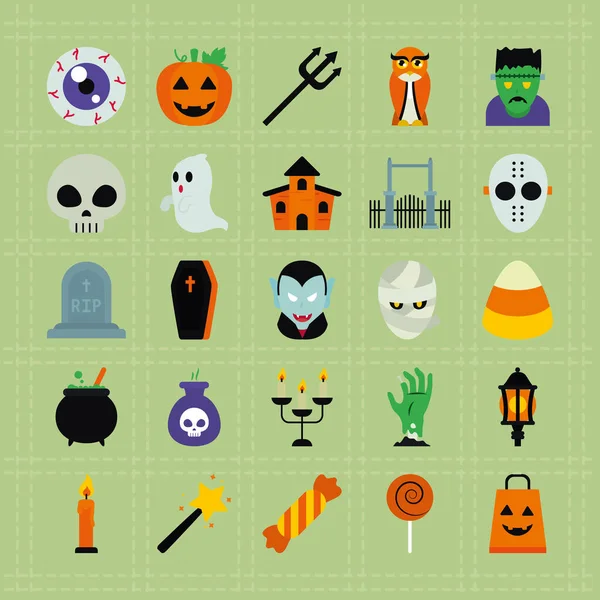 Totenkopf und Halloween-Ikone im flachen Stil — Stockvektor