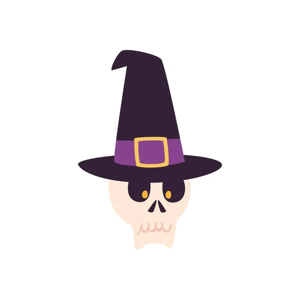 Halloween crânio desenho animado com chapéu forma livre ícone vetor design —  Vetores de Stock