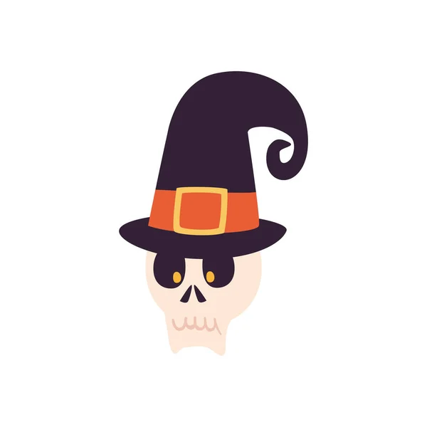 Halloween skull cartoon with hat free form style icon vector design — стоковый вектор