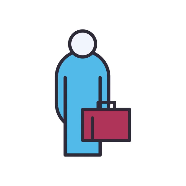 Abogado hombre con línea de maleta y llenar el icono de estilo de diseño de vectores — Vector de stock