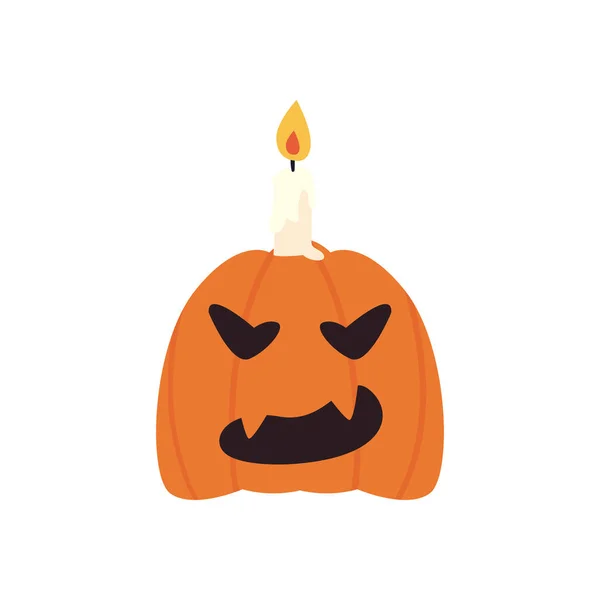 Dibujos animados de calabaza enojado con vela forma libre icono de estilo diseño de vectores — Archivo Imágenes Vectoriales