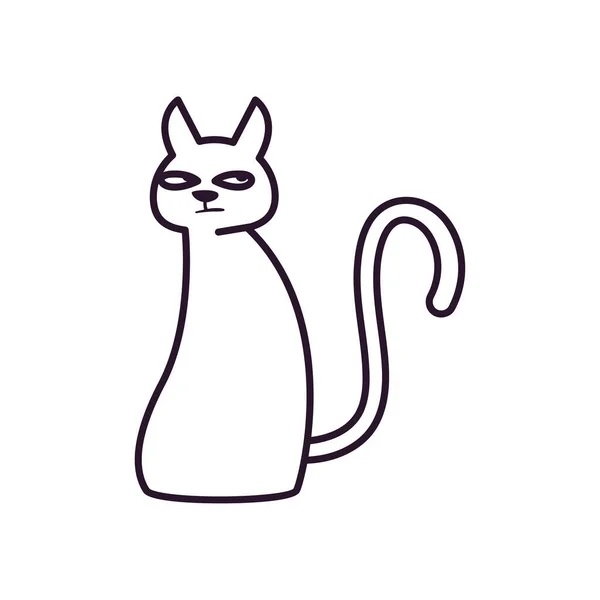 Desenho bonito do vetor do ícone do estilo da linha do desenho animado do gato — Vetor de Stock