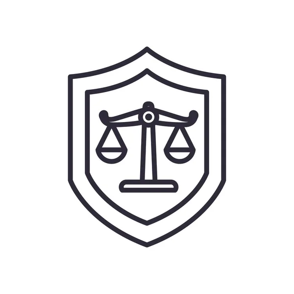 ( 영어 ) Law balancing scale in shield line style icon vector design — 스톡 벡터