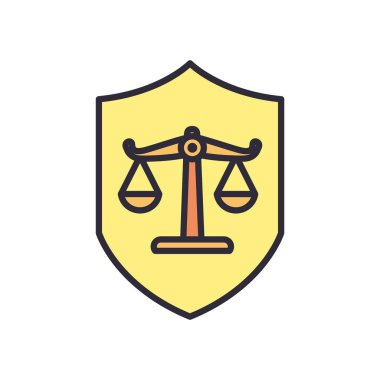 Kalkan satırındaki kanun dengesi ölçeği ve biçim ikonu vektör tasarımını doldur