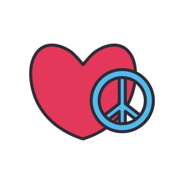 Kalp çizgisi ile barış ve sevgi ve biçim ikonu vektör tasarımı