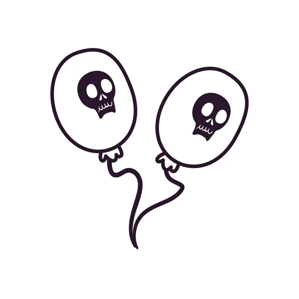 Balões de Halloween com crânios desenhos animados forma livre linha estilo ícone vetor design — Vetor de Stock