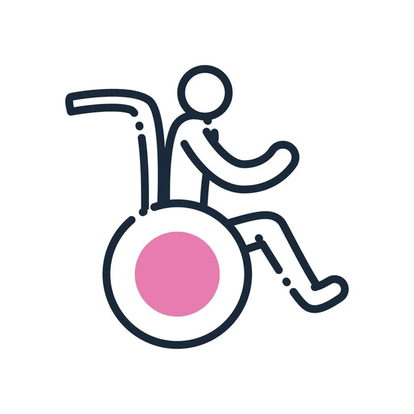 Mann auf Rollstuhl Linie und füllen Stil-Ikone Vektor-Design — Stockvektor