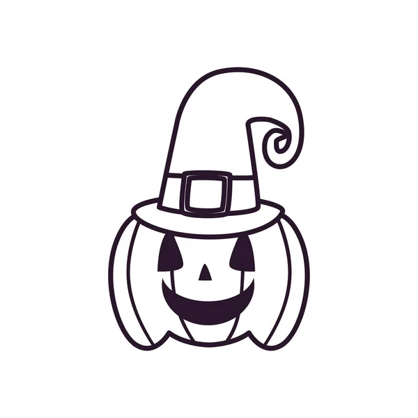 Halloween desenho animado abóbora com chapéu livre forma linha estilo ícone vetor design — Vetor de Stock