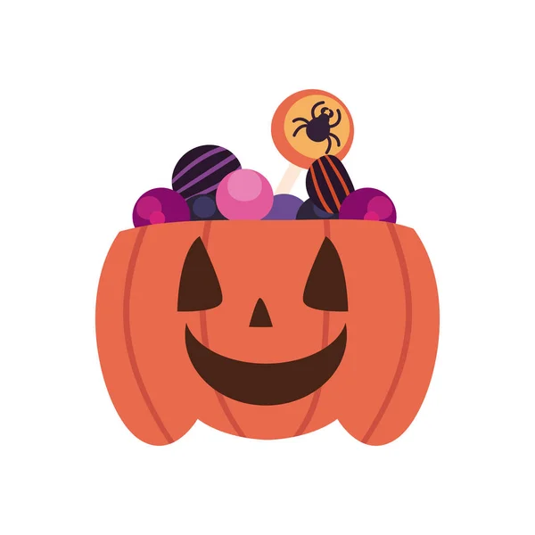 Halloween desenho animado de abóbora com doces design vetor ícone de forma livre estilo — Vetor de Stock