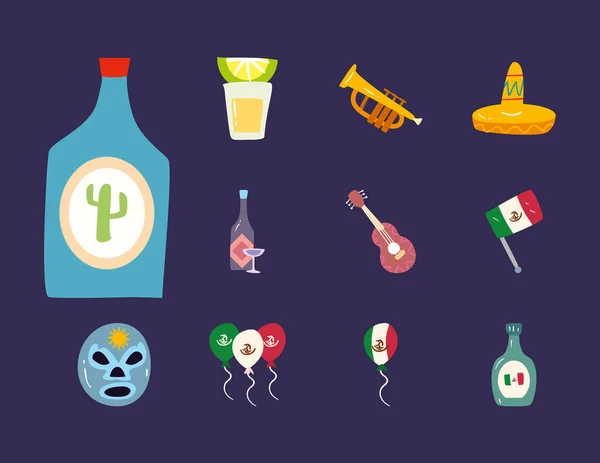 Meksika tekila şişesi ve serbest biçim ikonu vektör dizaynı — Stok Vektör