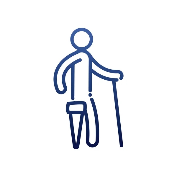 Man with cane and leg prosthesis gradient style icon vector design — Stock Vector