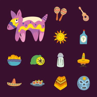 Meksika pinyatası ve serbest biçim biçim ikonu vektör dizaynı