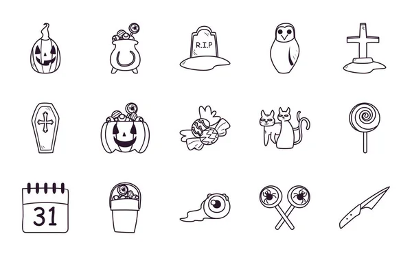 Halloween free form line style set of icons vector design — 스톡 벡터