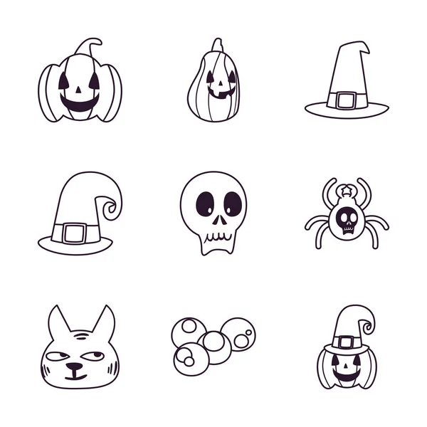 Halloween freie form line style icon set vektor design — Stockvektor