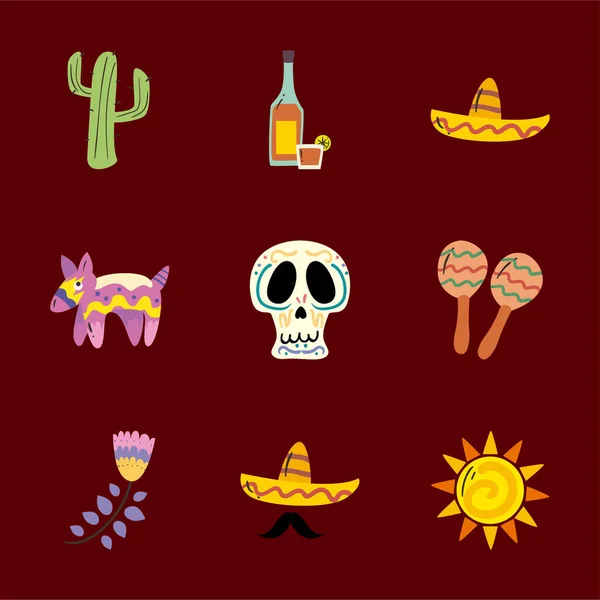 Mexicano forma libre icono de estilo conjunto de vectores de diseño — Archivo Imágenes Vectoriales