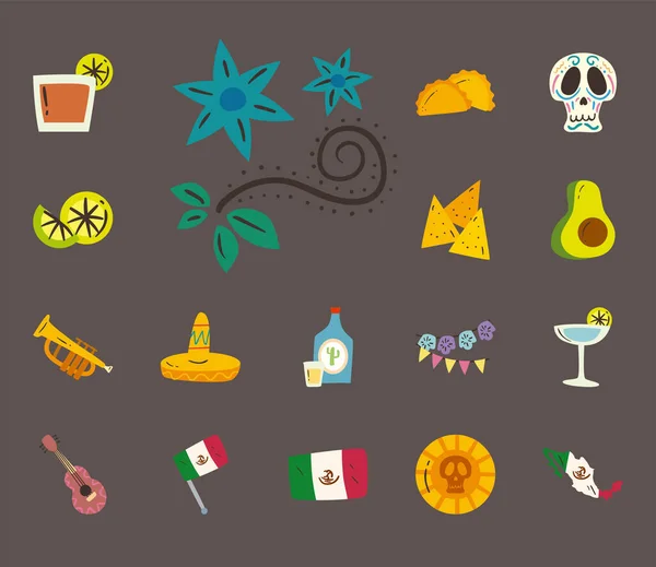 Meksika çiçekleri ve serbest biçim biçim ikonu vektör dizaynı — Stok Vektör