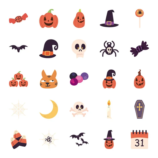 Halloween free form style icons gruppe vektordesign — Stockvektor