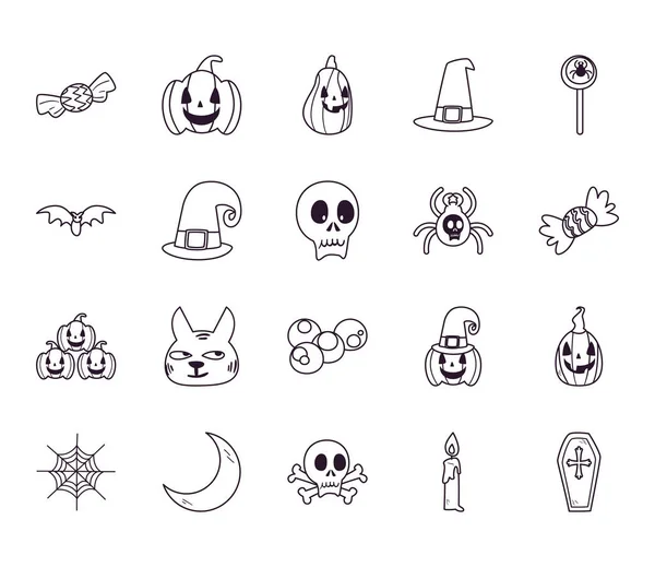 Halloween free form line style bundle of icons vektordesign — Stockvektor