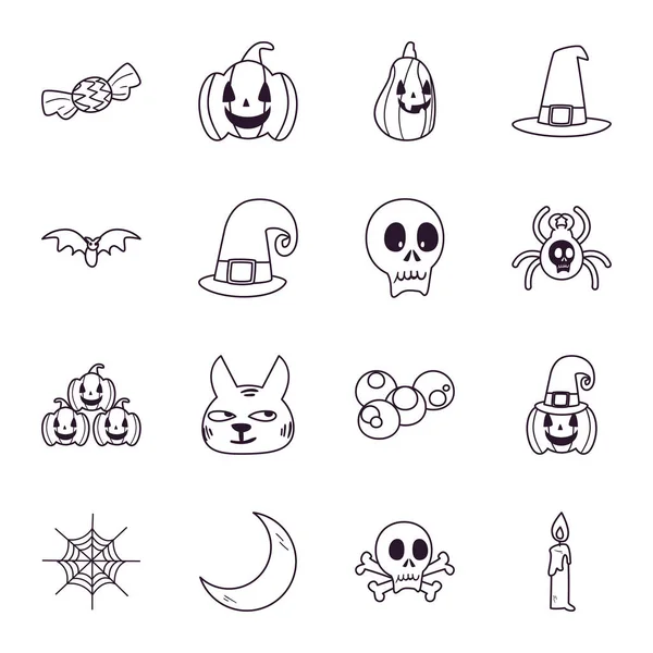 Halloween freie Form Linie Stil Sammlung von Symbolen Vektor-Design — Stockvektor