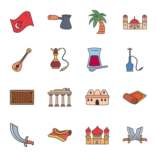 Türk çizgisi ve simge vektör tasarımı koleksiyonu doldur